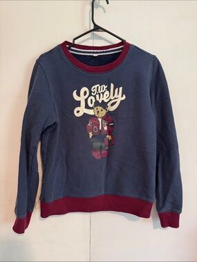 Teenie Weenie Navy and Burgundy Crewneck Sweater with Bear Graphic